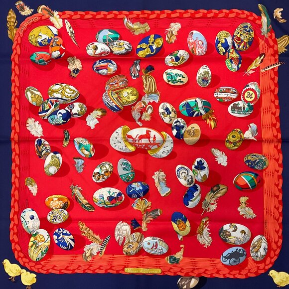 Hermes Red / Navy Blue Multi Couvee d'Hermes Square Silk Twill Scarf - Picture 5 of 13